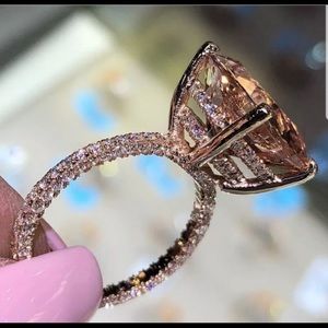 New trendy champagne CZ rose gold geometric ring